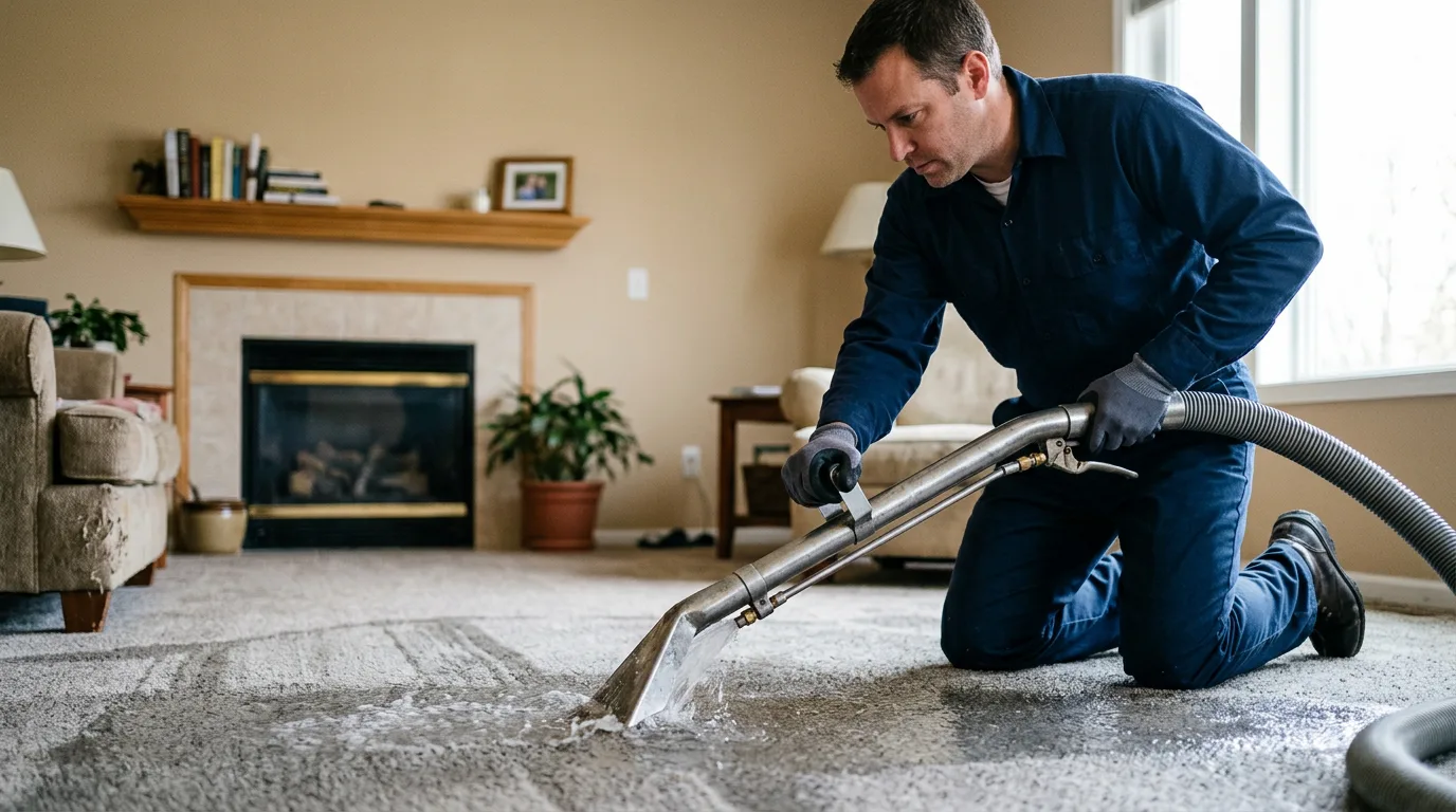 Water damage restoration technician working near Sylvan Grove, KS